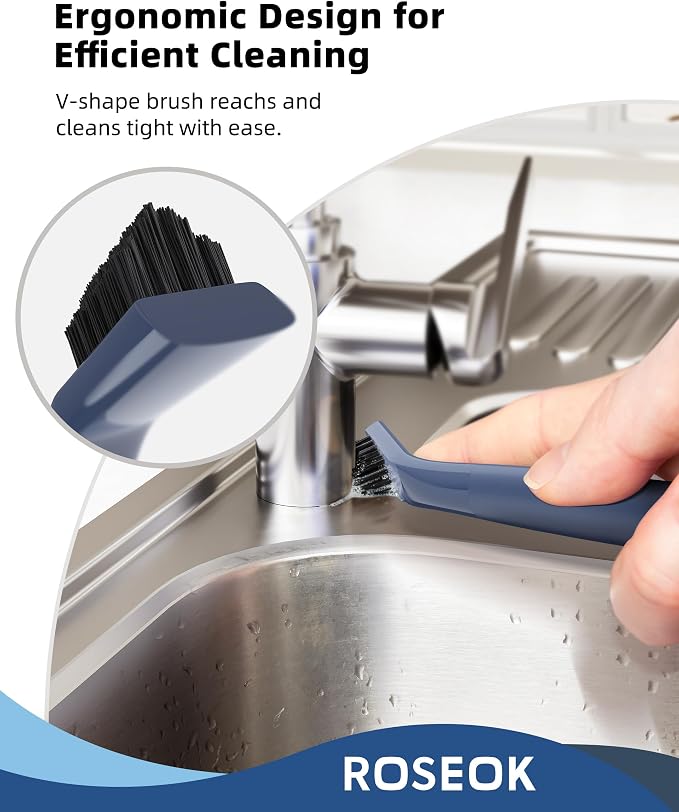 ROSEOK Grout Cleaner Brush Set, Detail Cleaning Brush Set, Crevice Scrub Brushes for Tile, Sink, Corners, Drains, Crevice Cleaning, Deep Clean Brush Set for Edge, Blue