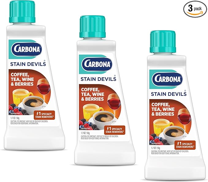 Carbona Stain Devils® #8 | Coffee, Tea, Wine & Juice | Professional Strength Laundry Stain Remover | Multi-Fabric Cleaner | Safe On Skin & Washable Fabrics | 1.7 Fl Oz, 3 Pack