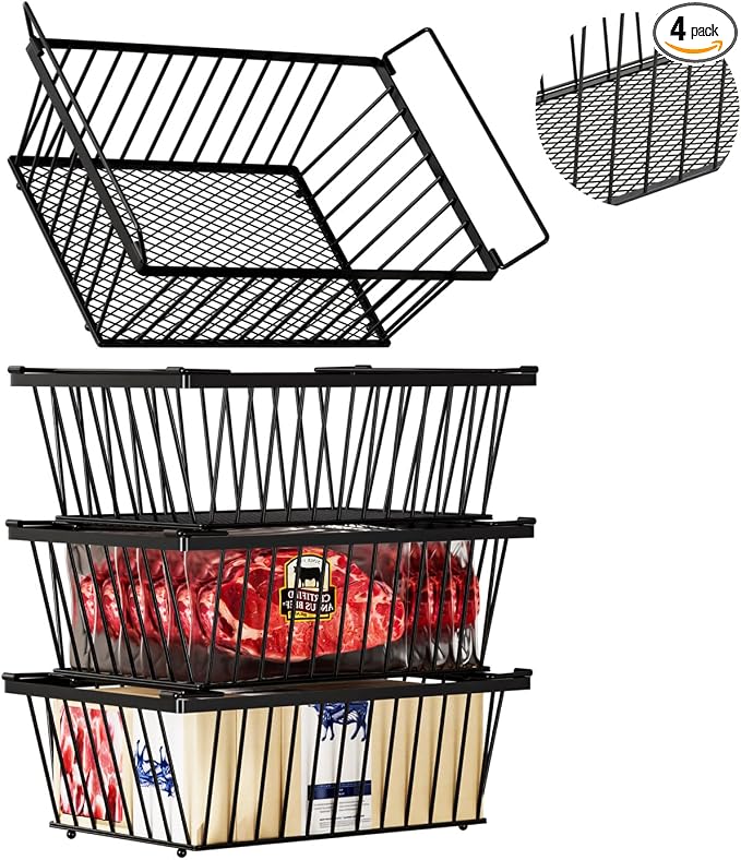 Freezer Organizer Bins ，Enhanced Leak-Proof Bottom，4 Pack Stackable Deep Freezer Organizer Bins for 5 Cu.FT Small Chest Freezer，organization and storage，pantry organizers（for 5 Cu.Ft