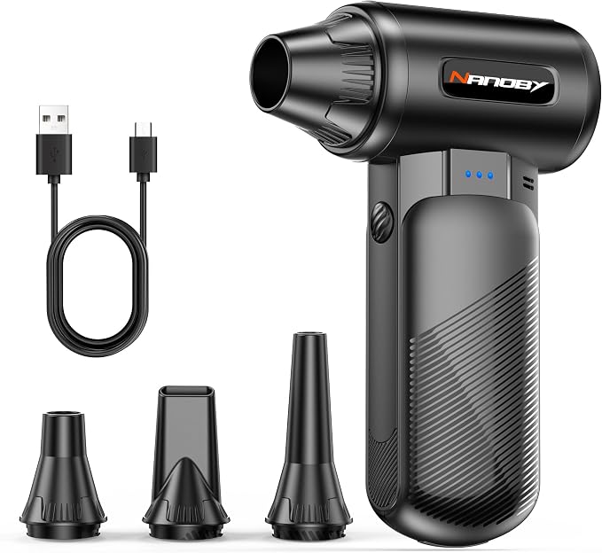X213 Compressed Air Duster, 130000RPM, 3-Speed Adjustable, Electric | Mini Air Blower, Rechargeable, 4 Nozzles, Cordless, 0.5lb Portable, for Computer, Keyboard, House, Outdoor and Car