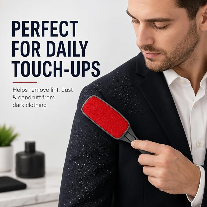 Reusable Lint Brush for Clothes, Double Sided Pet Hair Remover Brush with Swivel Head, Fabric Lint Remover for Couch, Furniture, Bedding and Upholstery