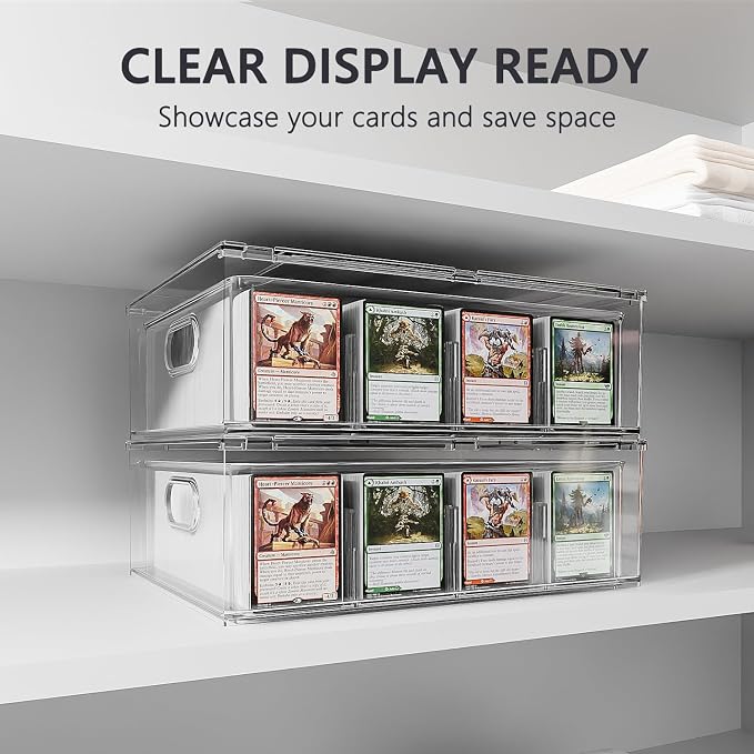 Trading Card Storage Box – Clear Large Card Organizer Holds 12000 Cards with Foam Inserts Blocks – Display Case for TCG & Sports Cards(4-Pack)