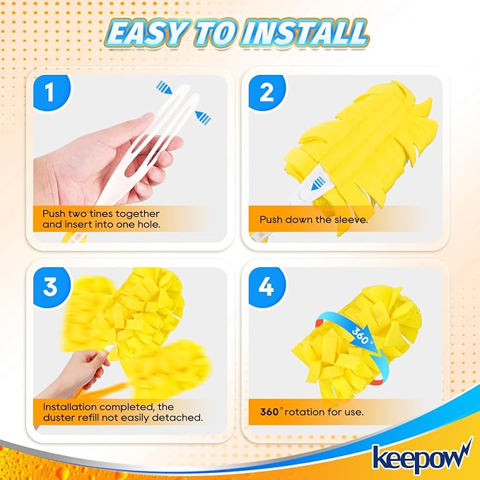 KEEPOW 6Pcs Duster Refills Compatible with Swiffer Hand, Heavy Duty Fleece | Reusable 360 Degree Fleece Duster Refills for Ceiling Fan, Blinds & Home Cleaning, Heavy Duty, Compatible Swiffer Duster