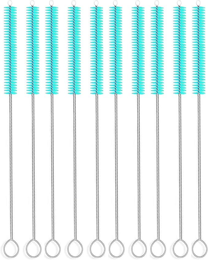 Long Straw Brush Cleaner (10 Pack), Flexible Nylon Tube Cleaning Brushes with 0.4" Bristles, Rust-Proof Stainless Steel Wire Washer for Reusable Tumblers, Sports Bottles & Pipes (10 Inch)