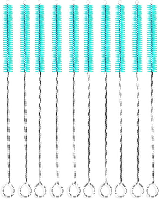 Long Straw Brush Cleaner (10 Pack), Flexible Nylon Tube Cleaning Brushes with 0.4" Bristles, Rust-Proof Stainless Steel Wire Washer for Reusable Tumblers, Sports Bottles & Pipes (10 Inch)