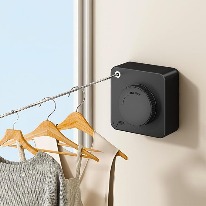 2 Pack Retractable Clothesline Indoor & Outdoor, 16.2Ft Non-Sagging (Black) | Stainless Steel Heavy Duty Design Laundry Wash Line with Wall Mounted, Space-Saving Drying Rack for Bathroom, Balcony