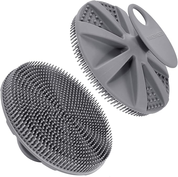 INNERNEED Food-Grade Soft Silicone Body Scrubber Shower Brush Handheld Cleansing Skin Brush, Gentle Exfoliating and Lather Well (Gray)