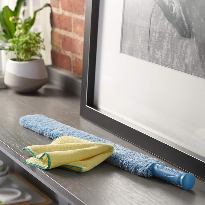 E-Cloth Cleaning & Dusting Wand, Reusable Duster - Blue, 1 Pack | Long Hand Dusters for Cleaning, Washable, Cleans Dust & Pet Hair, Flexible Foam for Hard-to-Reach Ceiling Fan Blades