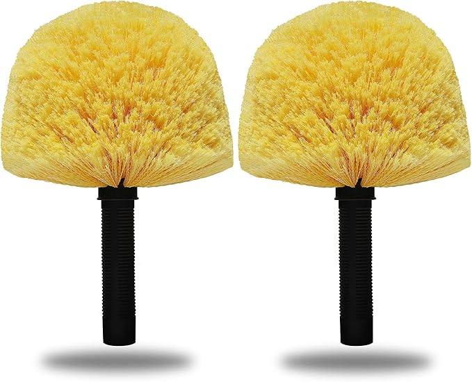 2 Pack Twist-On Cobweb Duster Head Brush - Efficient Indoor & Outdoor Spider Web Cleaning Solution - Fits Standard Acme Threaded Poles - Duster Brush Head Only - Yellow