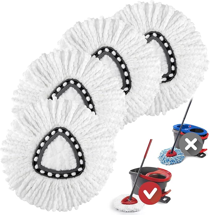 Spin Mop Heads Replacements for O Cedar Triangle Swivel Mops, 4 Pack Microfiber Mop Refills, Deep Cleaning, Machine Washable, Easy to Install