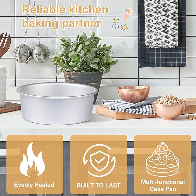 Round Cake Pan Set of 3 (6 x 3 inch/8 x 3 inch/10 x 3 inch), Aluminum Baking Pans for Layer Cakes, Heavy Duty Non-Stick, Evenly Baking Tools for Home Kitchen, Birthday Wedding Anniversary