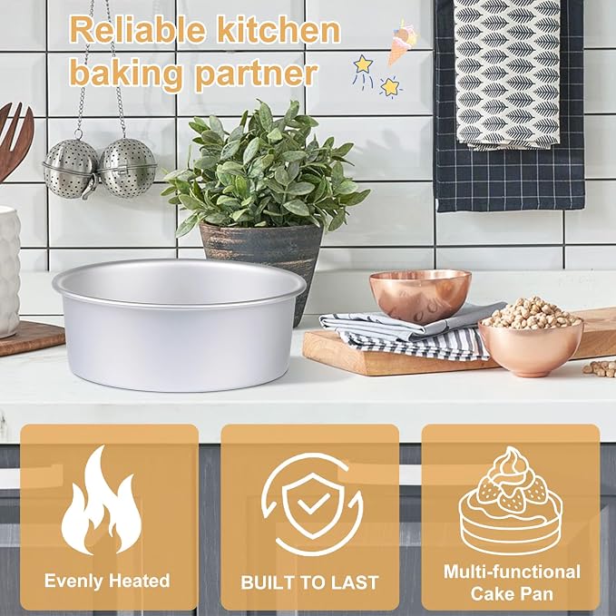 9 x 3 inch Round Cake Pan Set of 3, Aluminum Baking Pans for Layer Cakes, Heavy Duty Non-Stick, Evenly Baking Molds for Home Kitchen, Birthday Wedding Anniversary
