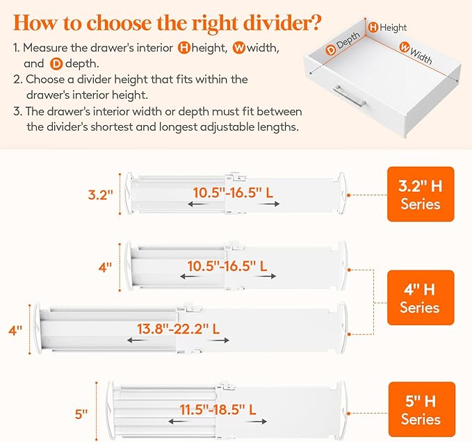Lifewit 9 Pack Drawer Dividers for Clothes, 4" High 10.5"-16.5" Expandable Dresser Drawer Organizers, Adjustable White Plastic Separators for Kitchen, Cabinet, Nursery, Socks & Underwear Storage