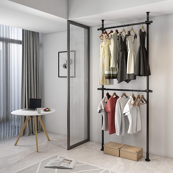 Floor to Ceiling Clothes Rack, Heavy-Duty Telescopic Clothes Storage System, 43.3-120in Height 27.5-43.3in Width, 220.46lbs Load Capacity Floor Ceiling Laundry Drying Rack