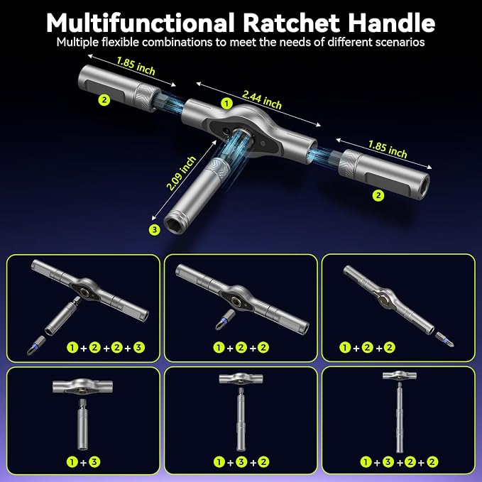 25 in 1 Magnetic Ratchet Screwdriver Set, S2 Steel Bits & 7 CR-V Sockets, Flexible Shaft, Magnetic Multi Bit Screwdriver Kit with Case for Furniture, Electronics, Bicycle & Home Repair