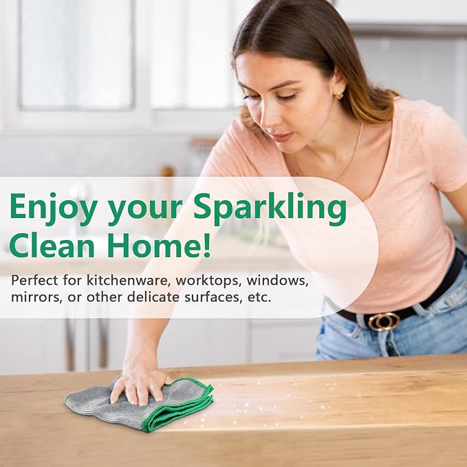 Airlab Glass Polishing Cloth Streak Free Miracle Cleaning Cloth Lint Free Microfiber Cleaning Rags for Glasses Kitchen Dish Mirrors Easy Clean, Pack of 6, 12" x 12", Sliver-Green