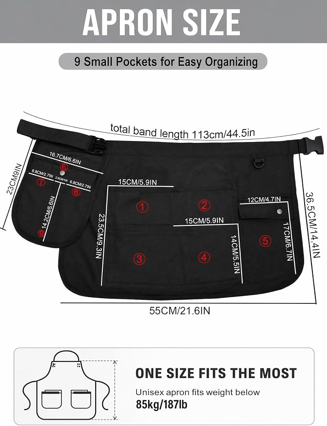 Molaxhome Waist Tool Apron with Multi-Pocket Adjustable Belt for Gardening | Adjustable Long Belt,Waitress Server Aprons,Tool Belt,Hairdressers,Work Apron