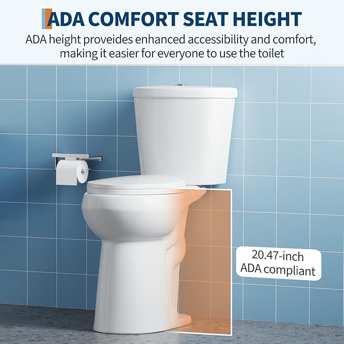 ADA Height 21" Round Dual Flush Two-Piece Toilet Set – Upgraded Power Flush, Top Dual Button, Includes Slow-Close PP Seat & Full Tank Assembly