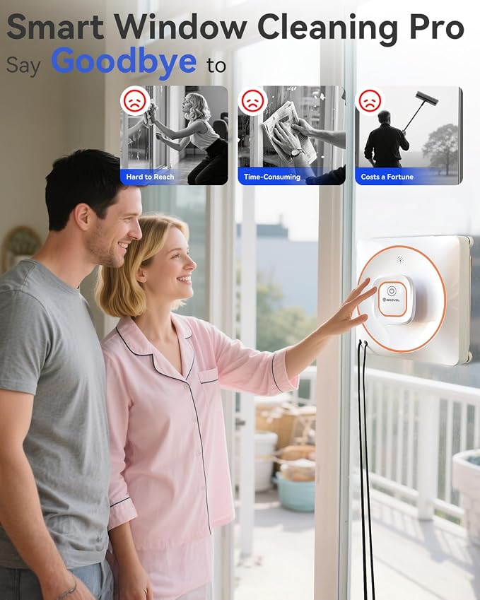 8000Pa Anti-Fall Window Cleaner Robot Auto Spray for High Rise Glass | 4 Cleaning Modes with Intelligent Path Planning,15-Stage Anti-Fall System,Remote Control,120mL Water Tank