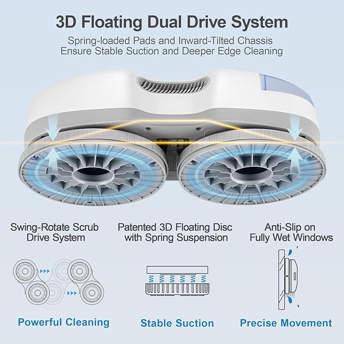 HUTT S7 Window Cleaning Robot, 6500Pa Suction, 3D Floating Chassis, HydroJet Water Spray 80ml Tank, Multiple Safety Systems, SLAM 4.0 Navigation, 8 x Cloths, All-in-One Storage Box