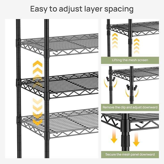 Golpart 6Tier Adjustable Storage Shelves Metal Wire Shelving Standing Shelf | Utility Heavy Duty Unit Rack Closet Organize for Home Kitchen Laundry Room Organization Pantry 12"Dx22"Wx69"H Black