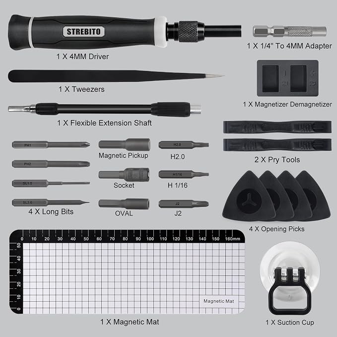 STREBITO 153 in 1 Precision Screwdriver Set, Mini Screwdriver Set with Case | 140 Magnetic Precision Bits, Practical Accessories, Electronics Tool Kit for Computer, Laptop, Phone, PC, Game Controller, RC