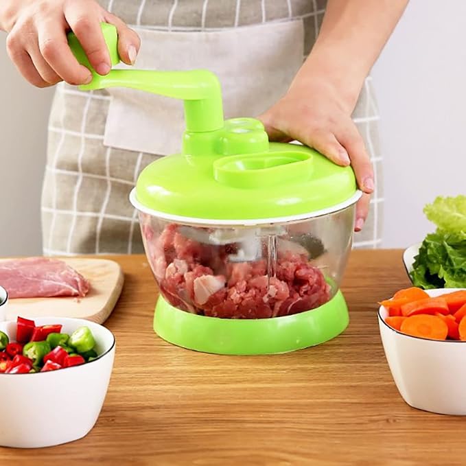 Multi-Functional Manual Food Processor, Hand Crank Food Processor, Mincer Blender with Clear Container for Vegetables Meat Fruits Nuts Herbs Onions