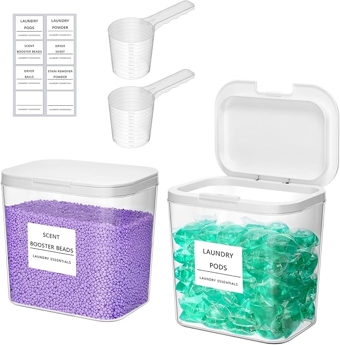 Lifewit Laundry Pods Container with Pop-up Lid, Coffee Pod K Cup Storage, Laundry Room Organization, Dryer Sheet Holder for Washing Powder Detergent, 2700 ml/0.72gal, 2PCS