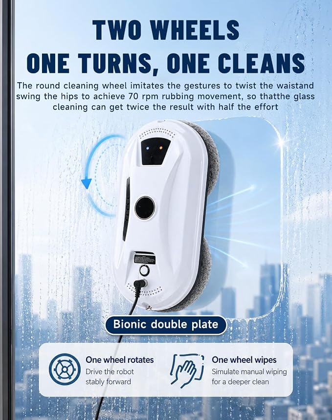 Window Cleaning Robot, Robot Window Cleaner with AI Intelligent Positioning & Edge Detection & Powerful Suction, Anti-Drop Safety for High-Rise Glass & Large Bay Windows