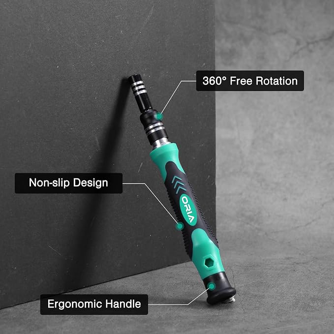 ORIA Small Screwdriver Set, 61 in 1 with 57 Bits Precision Screwdriver Set, Mini Repair Tool Kit with Extension Rod for Smartphone, Game Console, Tablet, PC, Green