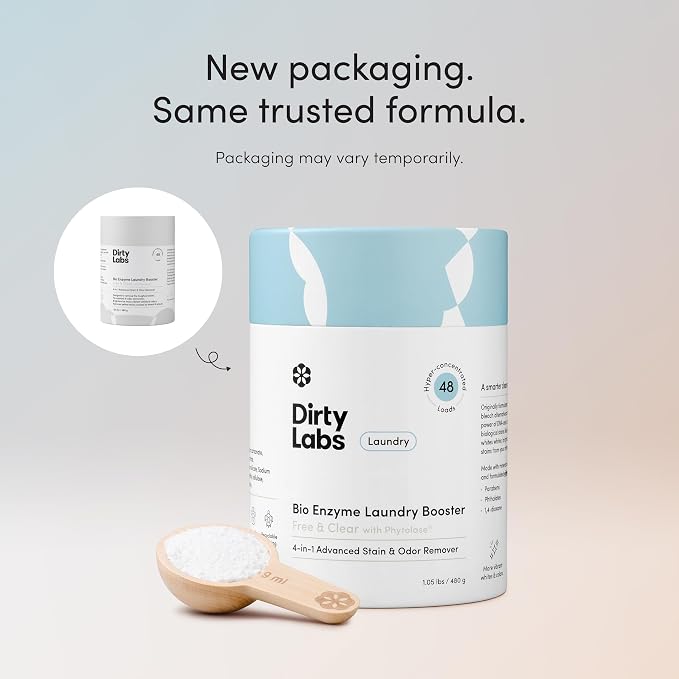 Dirty Labs | Scent Free | Bio Enzyme Laundry Booster | 2-Pack = 96 Loads | Hyper Concentrated | High Efficiency & Standard Machine Washer | Nontoxic, Biodegradable | Stain & Odor Removal Booster