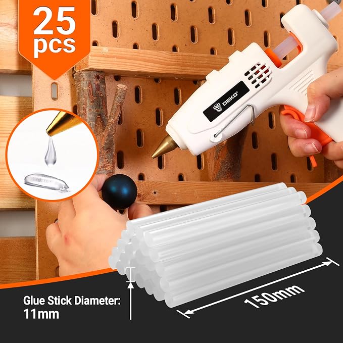 Hot Glue Gun Full Size: DEKOPRO 60/100Watt Dual Temp Hot Glue Gun Kit with 25 Glue Sticks, Organize Storage Case, Heavy Duty Heat Glue Gun Tool Set for Home Repair, Art & Crafts, DIY White
