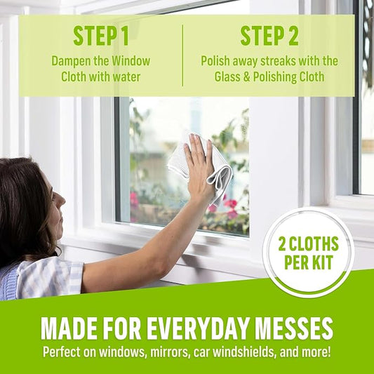 E-Cloth Microfiber Window Cleaning Cloth Kit - Glass Cleaning Cloth for Windows, Mirrors, Cars, Lenses, Eyeglasses, & More, Streak Free Clean, Machine Washable Reusable Towel - Recycled