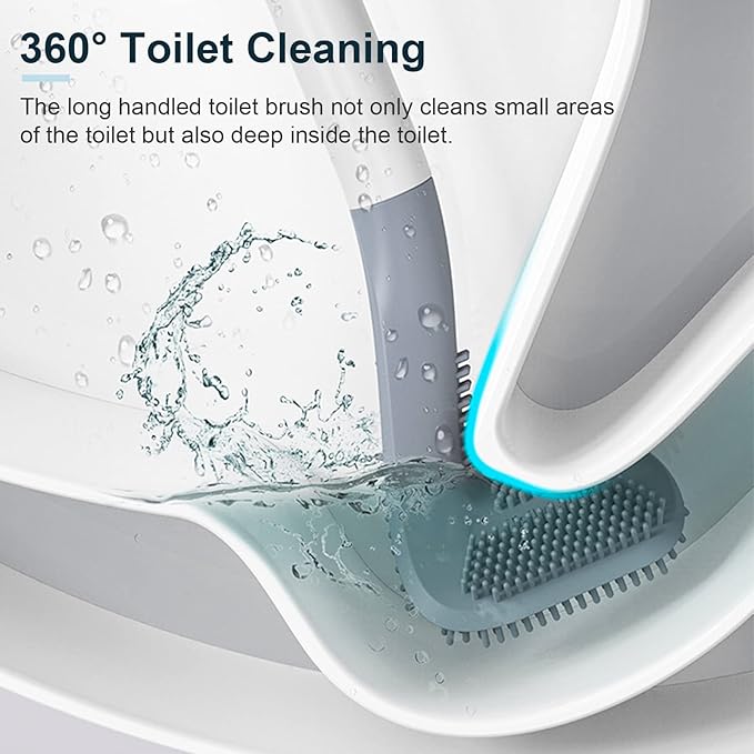 3 Pack Golf Toilet Brush, Flexible Long Handled Toilet Cleaning Brush, 360° No Dead Space Deep Toilet Cleaning Brush, Toilet Brush for Bathroom, with Hook (White + Blue + Grey)