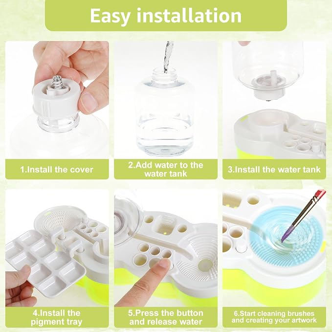 2026 Paint Brush Cleaner for Kids Water Circulation Paint Brush Cleaner with Drain Paint Water Dispenser with Palette Brush Holder Paints Brush Washer for Acrylic Painting Watercolor Art (Green)