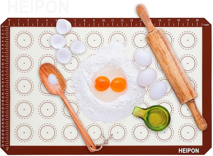 Macaron Silicone Baking Mats,22.44"Lx14.57"W,Pastry Mats Rolling Dough,Non-Stick,40 Macaron Molds,Cookie Sheet Liners,Reusable Baking Mat (2, Red)
