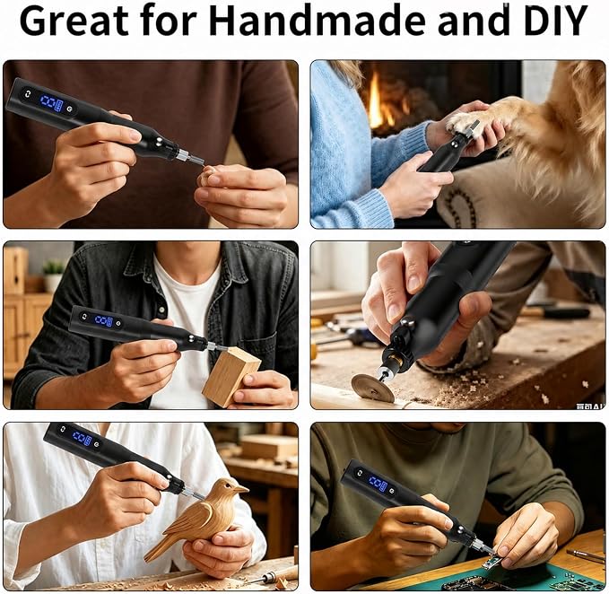 Cordless Rotary Tool Kit - 9-Speed Adjustable with USB Charging | Multi-Purpose Engraving Pen for Sanding, Polishing, Drilling & DIY Crafts | Includes 3D Printing Accessories (Black)