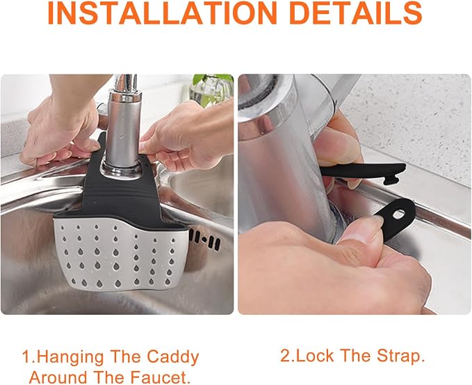 Kitchen Sink Caddy Sponge Holder for Kitchen Sink Accessories Organizer Dish Sponge Holder Ajustable Strap Faucet with Drain Holes for Drying (1 pc Beige)