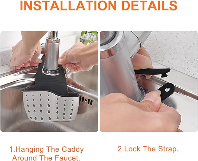 Kitchen Sink Caddy Sponge Holder for Kitchen Sink Accessories Organizer Dish Sponge Holder Ajustable Strap Faucet with Drain Holes for Drying (2 pcs Beige)