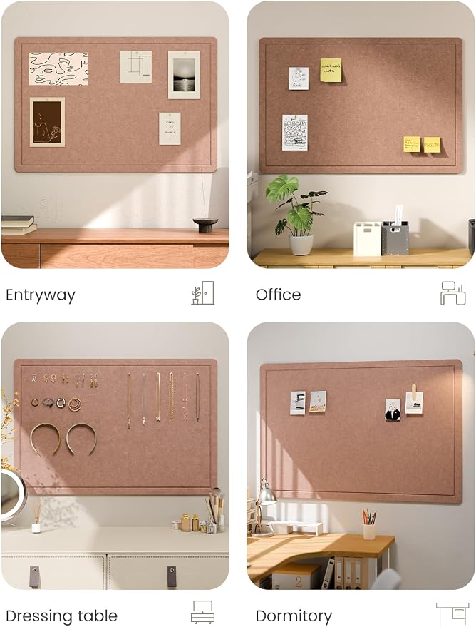 Fluxynara 35.4" x 23.6" Bulletin Board, Terracotta | Cork Board Alternative with 12 Removable Adhesive Tabs, Foldable Felt Pin Board for Home, Office, Classroom & Dorm