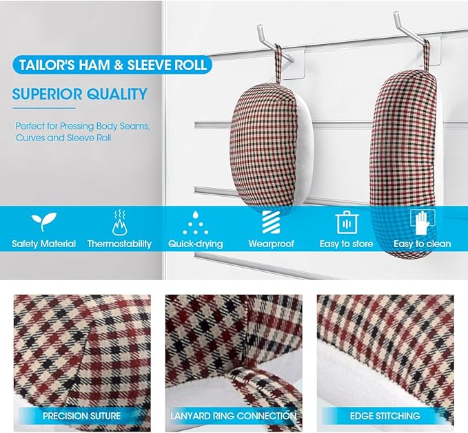 3 BUZZLETT Tailor’s Ham and Seam Roll Set – Premium Tailors Ham for Ironing – Professional Pressing Tools – Linen and Doll Cotton Press Ham for Ironing Smaller Curved Seam