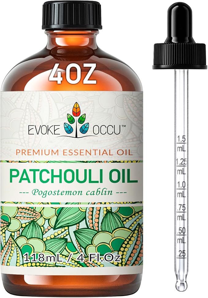 EVOKE OCCU Patchouli Essential Oil for Diffuser,Skin Care&Soap Making | Patchouli Oil for Aroma Diffuser, Daily Skin Care, DIY Candle Soap & Perfume Making, Large Bottle-118mL / 4 fl.oz