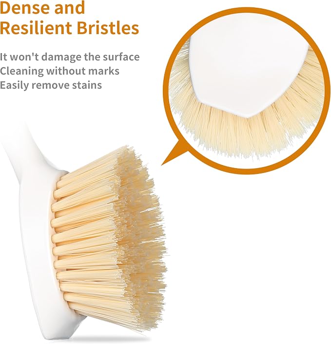 2 Pack Kitchen Dish Brush Bamboo Handle Dish Scrubber Built-in Scraper, Scrub Brush for Pans, Pots, Kitchen Sink Cleaning, Dishwashing and Cleaning Brushes are Perfect Cleaning Tools, White