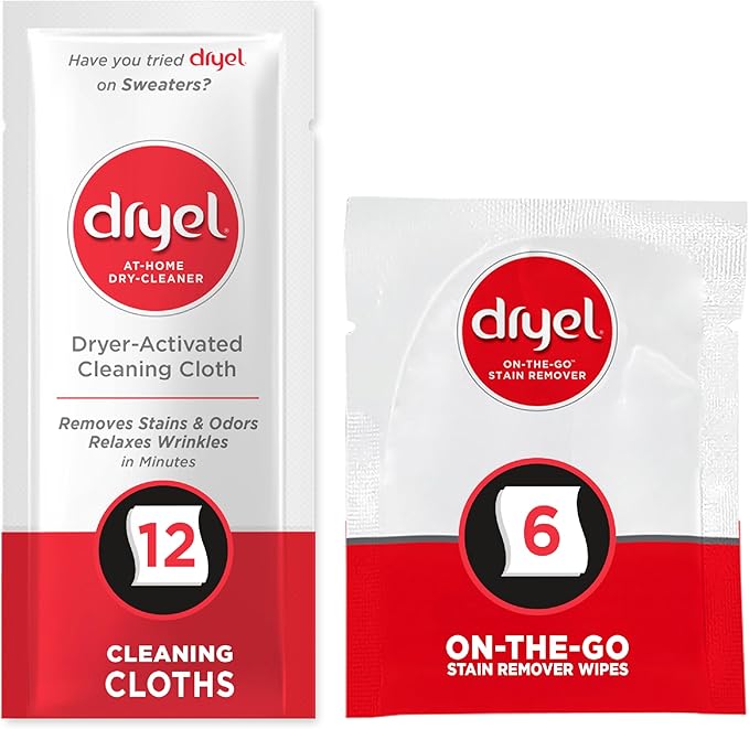 Dryel At-Home Dry Cleaner & Stain Remover, Delicate Laundry Care, 12 Loads | Cleans, refreshes & removes stains from dry-clean-only and delicate clothes; includes On-The-Go Stain Wipes