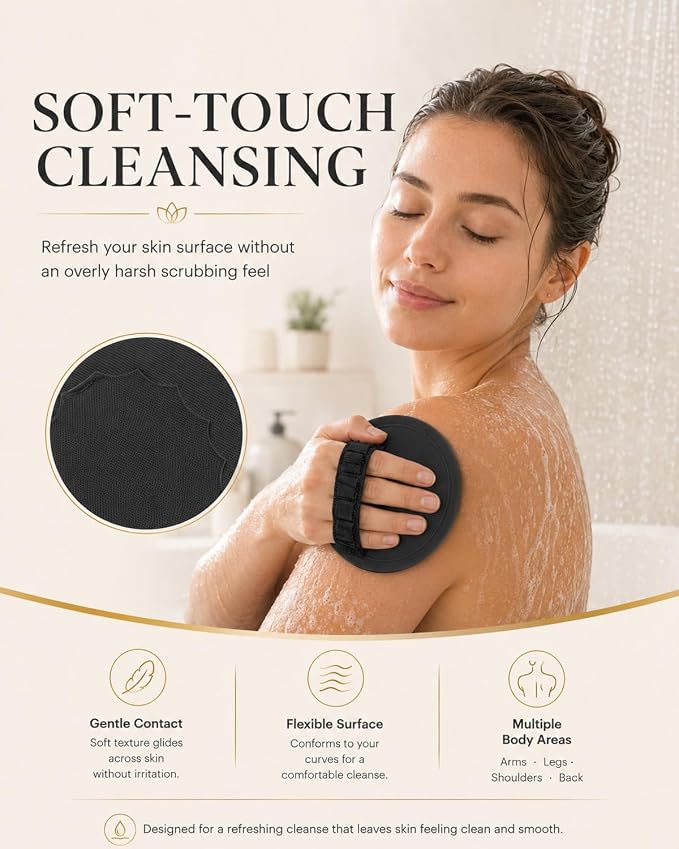No-Pain Exfoliating Bath Scrubber Glove 4-in-1 Shower Body Care Set | Soft Rubber Scrubber, Bath Glove, Body Pads and Shower Tools for Daily Cleansing, Travel, Gym Bags and Bathroom Use(4pcs)