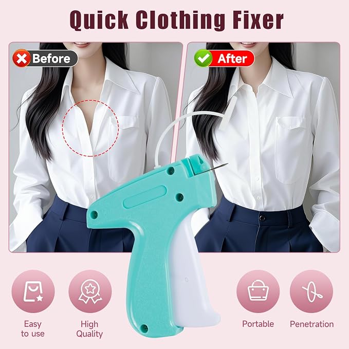 Aqua and White Mini Tagging Stitch Gun for Clothing- Tagging Gun Clothes Stapler Sewing Hemming Tool Stitching Gun with 6 Needles and 2000 Blackand 2000 White Fasteners