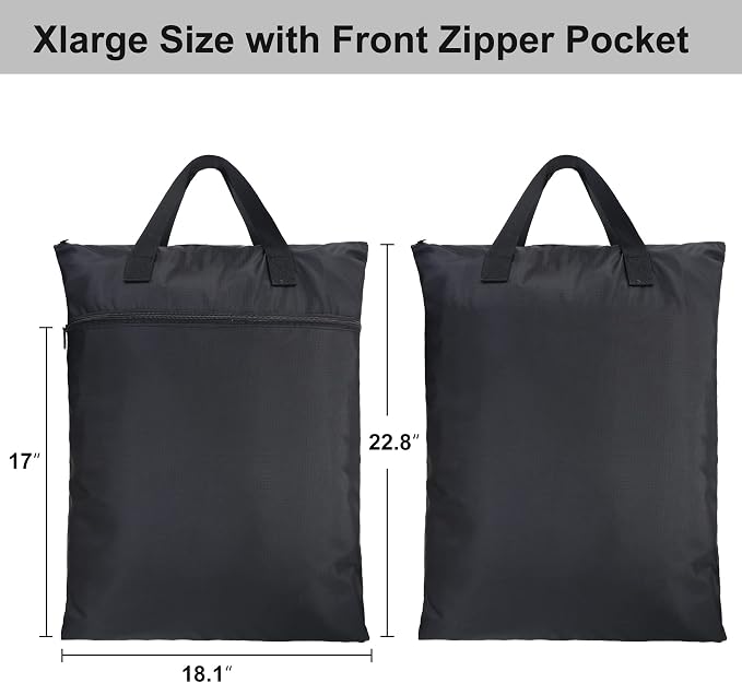 BeeGreen Black Travel Laundry Bag with Strap & Zipper Pockets Hanging Laundry Hamper Heavy Duty Collapsible for Dirty Clothes College Dorm Gym Beach Pool Swimsuit