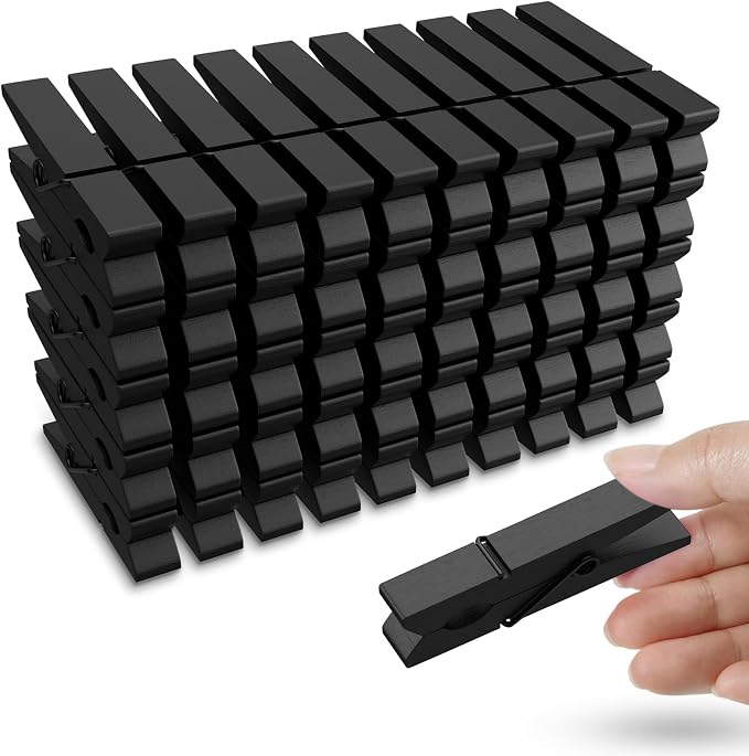 50PCS Black Wooden Clothespins 2.9 Inch Color Clothes Pins for Pictures | Colorful Close Pins Wood for Photos Classroom School Decoration Craft Cheer