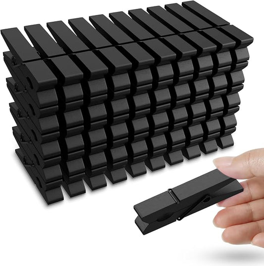 50PCS Black Wooden Clothespins 2.9 Inch Color Clothes Pins for Pictures | Colorful Close Pins Wood for Photos Classroom School Decoration Craft Cheer