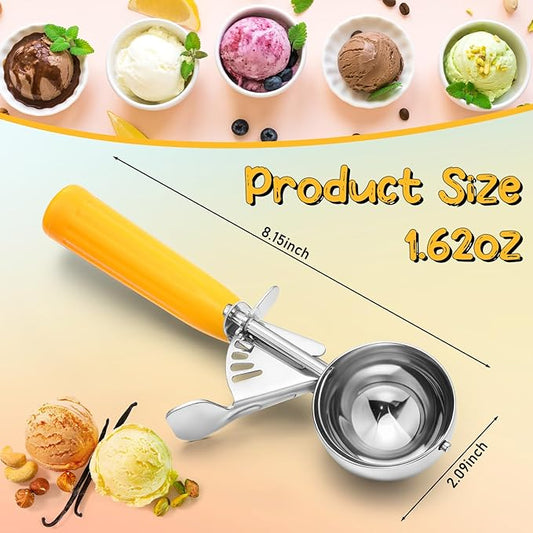 Reallnaive 4 Pcs Release Cookie Scoops Ice Cream Scooper with Trigger Release Portion Scoop Stainless Steel for Portion Control, Baking Food, Cookie Dough (1.6 oz,Yellow)
